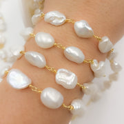 Gold Plated Wire Nugget Freshwater Pearl Chain